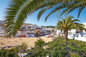 Praia do Carvoeiro. Cozy small beach in the center with many bars, restaurants and terraces.