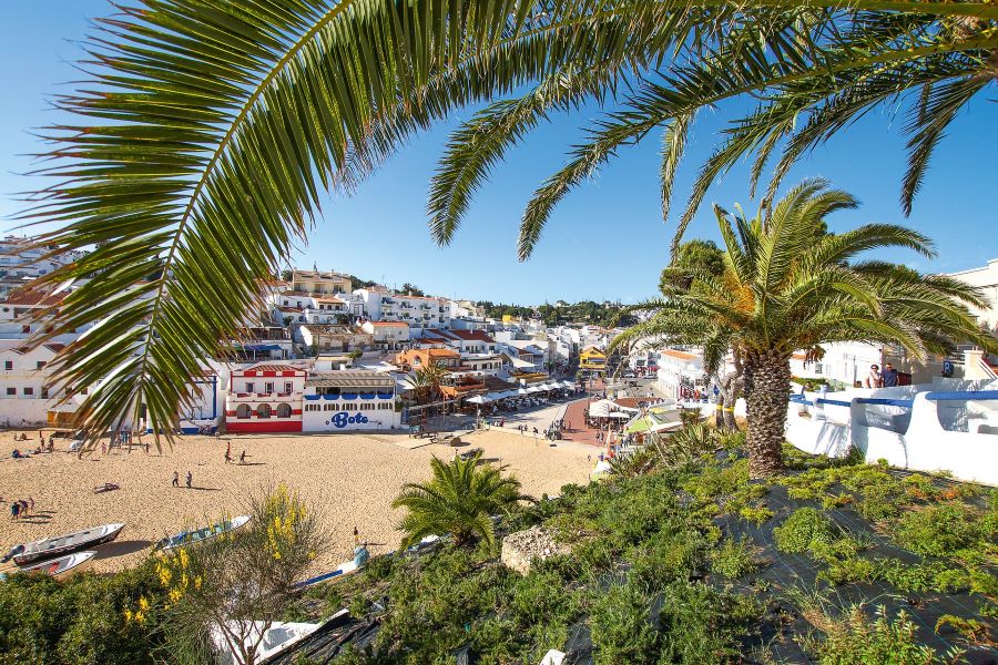 Praia do Carvoeiro. Cozy small beach in the center with many bars, restaurants and terraces.